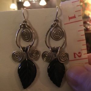 Black onyx leaf 🍂 earrings